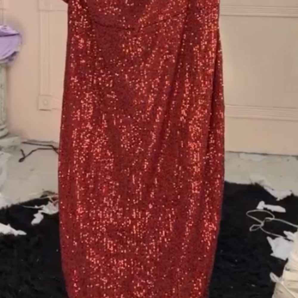 Glamorous Red Sequin Midi Dress fits 20-22